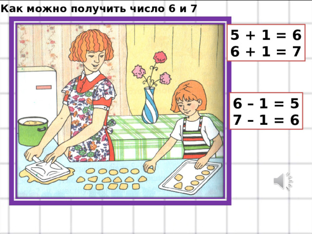 Как можно получить число 6 и 7 5 + 1 = 6 6 + 1 = 7 6 – 1 = 5 7 – 1 = 6 