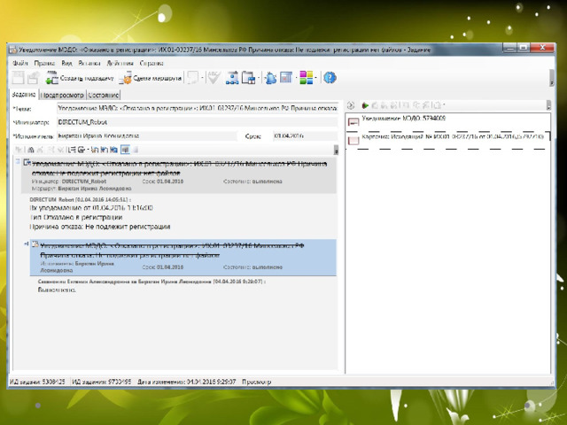 Уведомления О регистрации Об отказе в регистрации О назначении исполнителя О направлении доклада 