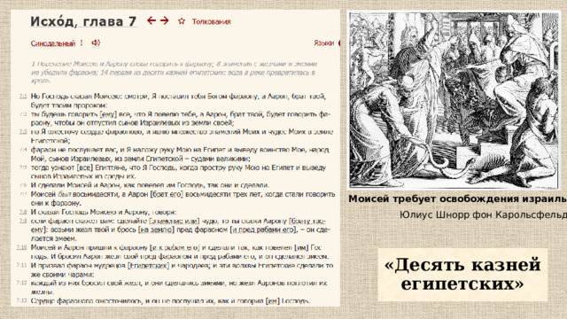 Моисей требует освобождения израильтян Юлиус Шнорр фон Карольсфельд «Десять казней египетских» 