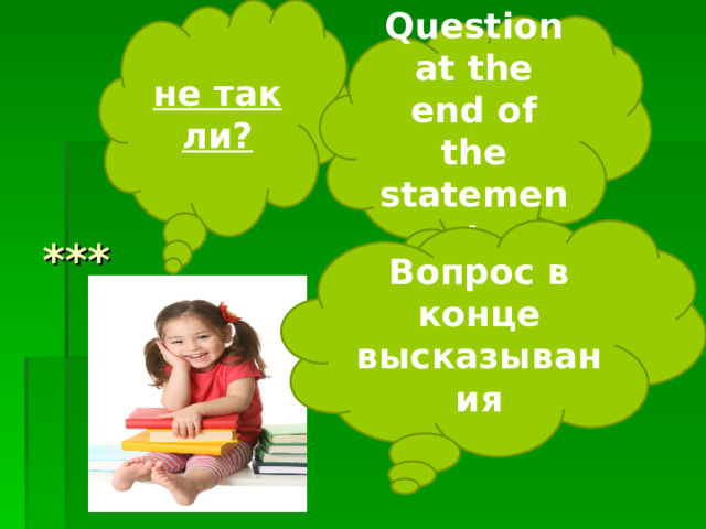 не так ли? Question at the end of the statement *** Вопрос в конце высказывания 