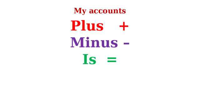 My accounts Plus + Minus – Is = 