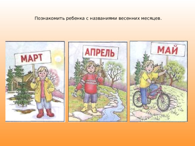  Познакомить ребенка с названиями весенних месяцев. 