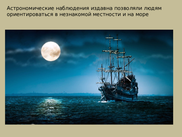 Астрономические наблюдения издавна позволяли людям ориентироваться в незнакомой местности и на море 