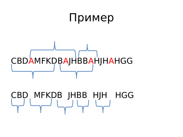 Пример CBD A MFKDB A JHBB A HJH A HGG CBD  MFKDB  JHBB  HJH  HGG 
