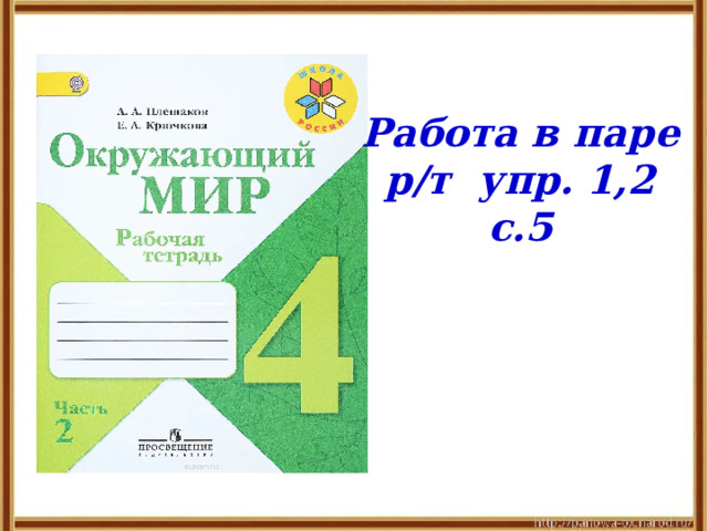 Работа в паре р/т упр. 1,2 с.5 