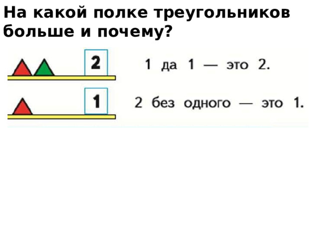 На какой полке треугольников больше и почему? 