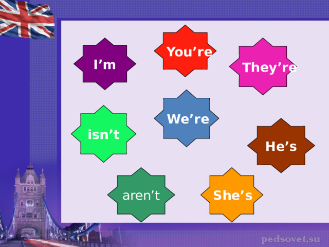 You’re I’m They’re We’re isn’t He’s aren’t She’s 