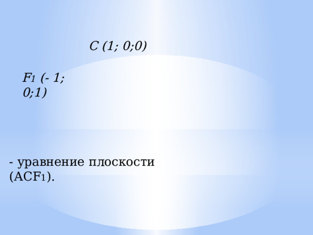 C (1; 0;0) F 1 (- 1; 0;1) - уравнение плоскости (АСF 1 ). 