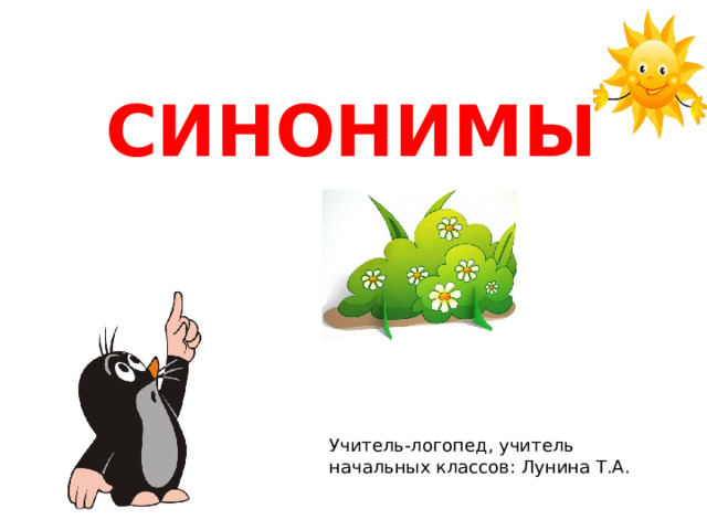 СИНОНИМЫ Учитель-логопед, учитель начальных классов: Лунина Т.А. 