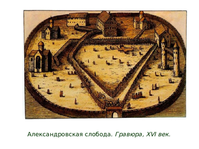 Александровская слобода. Гравюра, XVI век.   