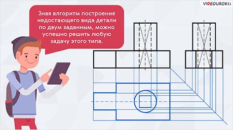 Построение недостающего вида детали по двум заданным. Эскиз и алгоритм его выполнения