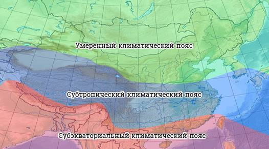 Субтропический пояс осадки. Восточный муссонный район Китая на карте.