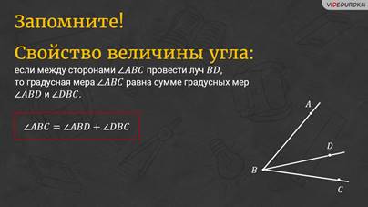 Угол abd равен углу abc угол. Основное свойство величины угла. Угол основное свойство величина угла. Осровное свойство веоичины ушла. Основные свойства величины угла.