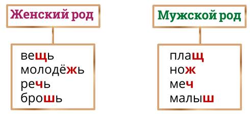 Вещь род. Существительные с шипящими на конце женского и мужского рода. Существительные женского рода с шипящими на конце. Мягкий знак на конце существительных женского рода. Мужской и женский род существительных с шипящей на конце.