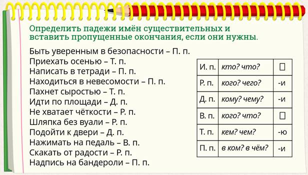 Падежные окончания имен существительных проверочная работа